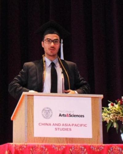 Niall Chithelen giving the 2018 student address